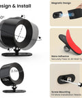 Design features of Fuligent 2 Pack LED Wall Sconces, highlighting 360° rotation and installation options.