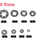 235 Piece Black Starlock Internal Tooth Lock Washers Set In 8 Sizes M2 M12, shown in black with labels for each size.