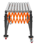 Heavy Duty Adjustable Roller Conveyor Telescopic Table With Four Smooth Gliding Casters, showing a compact design with gliding rollers.