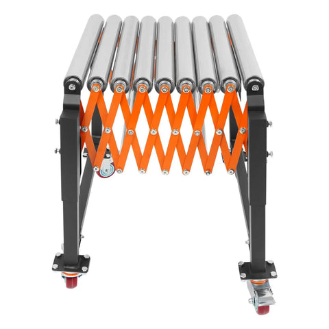 Heavy Duty Adjustable Roller Conveyor Telescopic Table With Four Smooth Gliding Casters, showing a compact design with gliding rollers.
