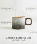 Premium Durable Ceramic Espresso Cup With Wooden Handle 1.7 Oz Demitasse showcasing heat retention and tactile comfort.