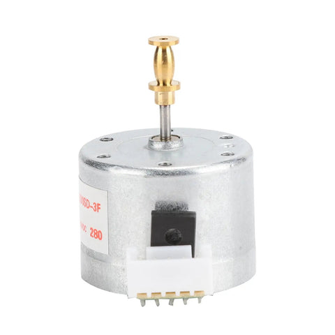 Heavy Duty Dc 12V Record Player Turntable Motor With 3 Speeds At 33 45 78Rpm CW Rotation and 25 Millimeter Mounting Hole showing brass shaft.