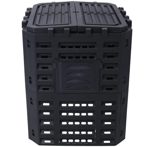 Front view of 90 Gallon Garden Compost Bin Aerated For Fast No Fuss Easy Assembly Outdoor Composting Built From Premium Recycled Plastic 340 Liter Capacity Lightweight Yet Durable For Fertile Soil And Rich Garden Results