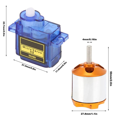 RC Plane Motor Kit for Airplane and Helicopter, Brushless 2217 KV1100 Motors with dimensions and micro servo SG90