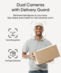 Man holding package demonstrating Dual Camera Video Doorbell With Local Storage 2K FHD Head To Toe Front And Downward Views Color Night Vision