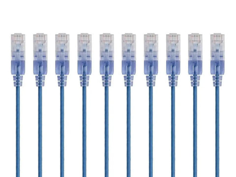 SlimRun Cat6A Ethernet Patch Cable 1ft Snagless RJ45 UTP 550MHz 10G Bare Copper 30AWG Blue 10-Pack for data centers and home networking