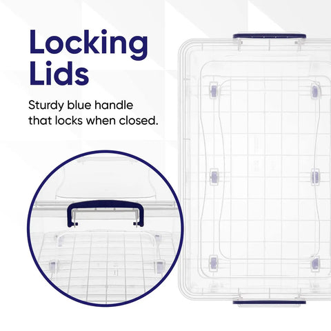 Stackable Plastic Storage Bins With Lids Clear Organizing Containers Bpa Free Heavy Duty Tubs Wheeled Base Home Office Dorm Closet Systems Eight Pack Thirty Two Quart Capacity Slick Design And Built Tough For Zero Stress Organizing