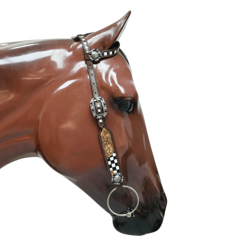 Top Shelf Western Leather Horse Tack Set Bringing The Boss Vibe To Every Ride With A Custom Headstall showing floral carving and hardware.