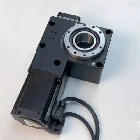 Pro Grade Hollow Rotary Table For Milling Machines Featuring Dead Accurate Spinning Shafts And Zero Slop Precision Fit, close-up view of motor and rotary assembly.