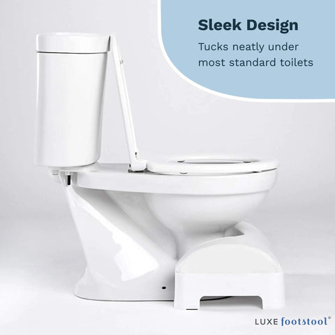 Ergonomic Toilet Footstool With Removable Foam Cushion And Waterproof PU Leather Slipcover, Adjustable 5 To 7 Inch Height, White under toilet