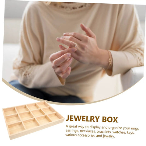 Person using a Solid Wooden Jewelry Dish With Thirty Tight Grid Dividers For Rings And Trinkets Great Sink Sidekick Or Vanity Organizer.