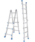 10ft A Frame Folding Ladder For Home And DIY Easy Fold Adjustable Multi-Position Aluminum Extension Ladder For Stairs Indoor Outdoor Supports Up To 330 Lbs Lightweight Silver, shown folded and extended