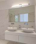 Modern bathroom with Spec Vanity 36 Inch One Light Bath Vanity Light With Gold Aluminum Finish And White PMMA Acrylic Shade, Easy Install 52006GLD over mirror.