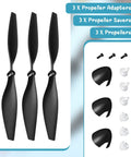 Three Piece Spare RC Plane Propeller Kit With Carbon Fiber Nose Cone And Adapters For TR C285G And TR C385 Four Channel Remote Control Airplane Includes Propeller Savers