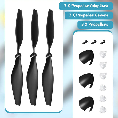 Three Piece Spare RC Plane Propeller Kit With Carbon Fiber Nose Cone And Adapters For TR C285G And TR C385 Four Channel Remote Control Airplane Includes Propeller Savers