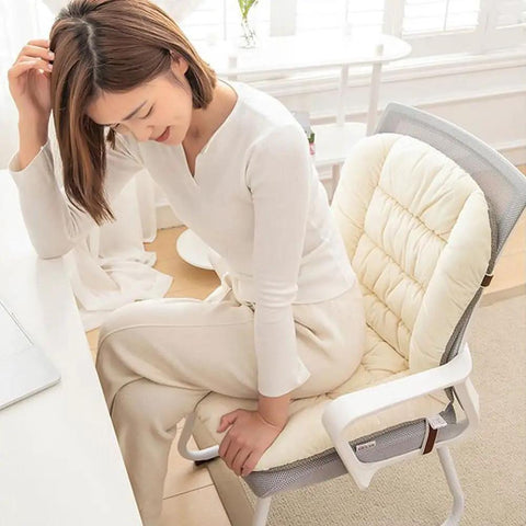 Person sitting on Desk Chair Cushion With Removable Cover Soft Seat Pad For Home Office 35.4 By 19.7 Inches Velvet Back Support Dorm Chair