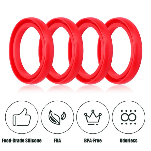 Four red silicone O-ring replacement gaskets for Stanley Classic Thermos lid.