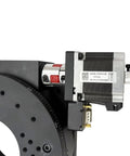 Motorized Precision Rotary Stage For Labs And Cnc Machines Featuring Opto Isolated Control and Wide Stepper Motor Support Up To 86 Mm with detailed motor components.