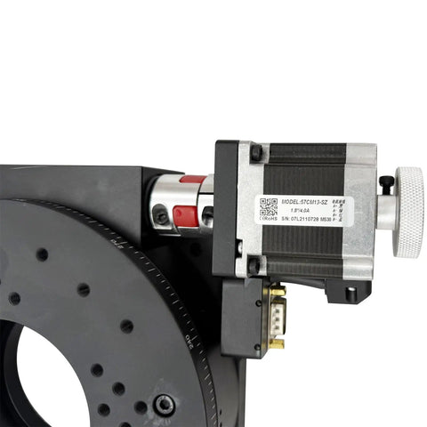 Motorized Precision Rotary Stage For Labs And Cnc Machines Featuring Opto Isolated Control and Wide Stepper Motor Support Up To 86 Mm with detailed motor components.