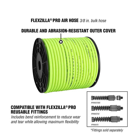 Beefy Three Eighths Inch Hybrid Air Hose 250 Feet Lightweight Yet Heavy Duty Kink Resistant All Weather Flexibility From Minus Forty To One Forty Coils Flat With Zero Memory ZillaGreen