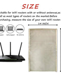Premium Copper Nickel Polyester Faraday Cage WiFi Router Shield Cover 14x16 Inch Radiation Guard next to router illustration.