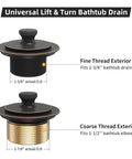 Oil Rubbed Bronze Tub Drain Trim Set Conversion Kit showing fine and coarse thread exteriors, universal fit.