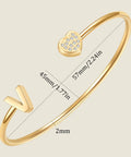 Personalized Dope Initial Letter Bangle For Women Gold Stainless Steel Heart Cuff With Zircon A To Z Name Pendant Adjustable