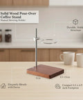 Premium Solid Wood Pour Over Stand, Compact Manual Brewing Holder For Coffee Dripper And Glass Carafe on kitchen counter.