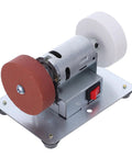 Knockout Bench Top Electric Grinding Machine With Rock Solid Anti Slip Base For Smooth Metal Polishing And Heavy Duty Rust Removal Precision Edge Control Tool on metal base with polishing wheels.