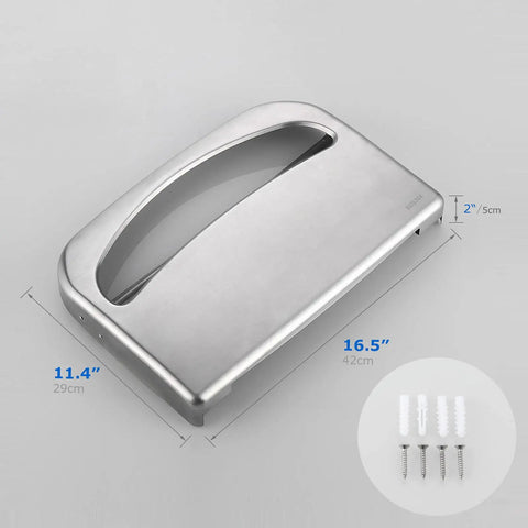 Wall Mount Toilet Seat Cover Dispenser For Commercial Use, Half Fold Sheets, 304 Stainless Steel Construction, 16 Inch