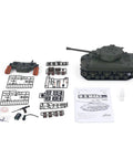 One Sixteenth Scale RC Sherman M4A3 E8 Fury Edition Tank With Infrared Battle BB Shooting kit and components displayed