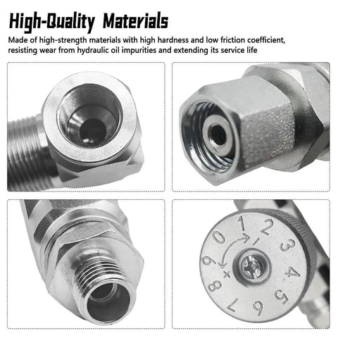 Close-up of Hydraulic Flow Control Valve For Mini Excavator 1-2 Ton STB-G3/8 Bidirectional Restrictor connectors and oil port.