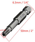 Real Deal 10 Piece T25 Torx Security Bit Set With Crazy Strong Magnetic Quarter Inch Hex Shank Built Tough Alloy Steel Driver Kit for T25 bit with dimensions.