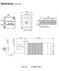 Front, side and top views: NEMA 11 integrated servo motor with built-in multi-turn encoder and CAN bus cable