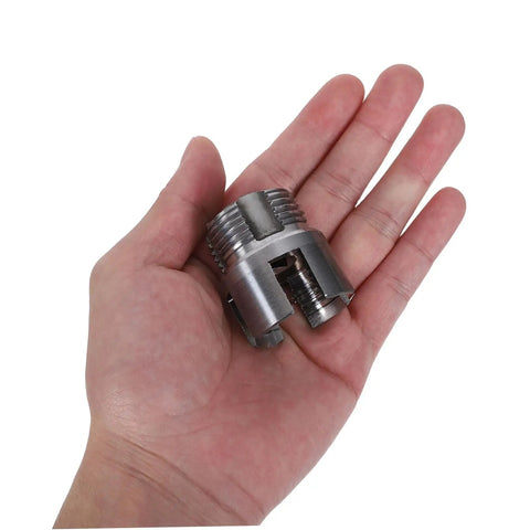 Cabilock 3 Pc Electric Drill Pipe Threader Kit For Cutting Plastic And Metal Pipes Efficient Threading Tool with cutter in hand.