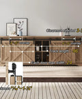 Top Shelf 8 FT Mini Cabinet Bypass Sliding Barn Door Hardware Kit With Slick Steel Tracks Noise Free Carriages And No Fuss Wall Mount Setup For A Sharp Room Upgrade with dimensions shown.