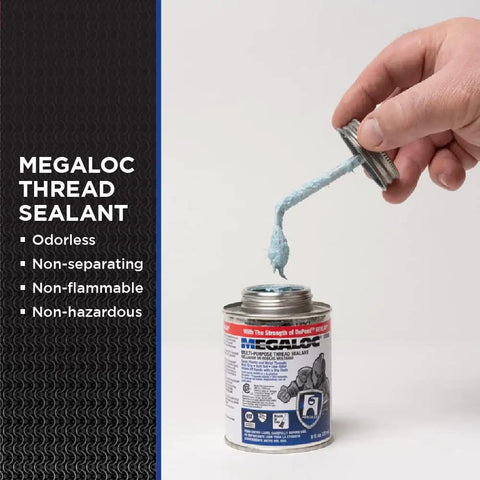 Megaloc Multi-Purpose Thread Sealant Can Blue Liquid Paste 8 Oz 236 Ml One Half Pint Kevlar Reinforced No Odor Non Flammable