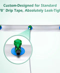 65 Foot Pre Drilled Drip Irrigation Tubing With Sixteen Inch Spaced Holes And Connectors Two And A Half Inch Diameter, leak-tight system