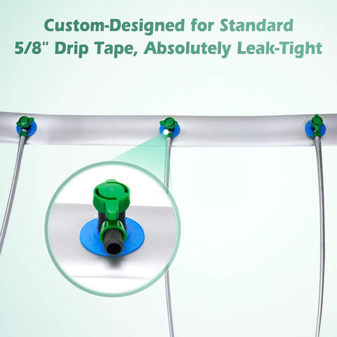 65 Foot Pre Drilled Drip Irrigation Tubing With Sixteen Inch Spaced Holes And Connectors Two And A Half Inch Diameter, leak-tight system