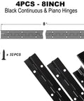 Heavy Duty Black Stainless Steel Piano Hinge Set Four Piece 8 Inch By 1.2 Inch Continuous Hinges with screws