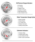 Three chrome 52mm automotive gauges set: oil pressure, water temp, voltmeter.