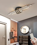 40W Dimmable LED Ceiling Light Fixture, Semi Flush Mount Industrial Geometric Black Chandelier With Remote, in stylish room