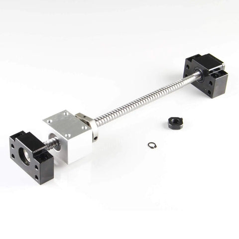 Ball Screw RM1204 With BK BF10 Flange And Housing, 12mm Diameter CNC Machine Part, with components, shown in profile view