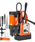 Powerful 1100W Portable Magnetic Drill Press With 35Mm Boring Diameter And Internal Cooling System. Features motor and accessories.