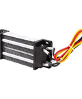 12V PTC ceramic air heater element with finned core and red, yellow, black wires