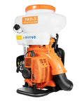 Gas Powered Backpack Sprayer Fogger And Blower With Large Fourteen Liter Tank, 3WF-3 model, orange and white unit