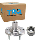 Front Passenger Side Wheel Bearing And Hub Kit For 2007 To 2012 Hyundai Elantra And 2010 To 2013 Kia Forte Forte Koup Direct Fit OE Grade Replacement With Complete Bearing And Hub Assembly Easy Install Durable Wheel Hub shown with bearing and hub on white background.
