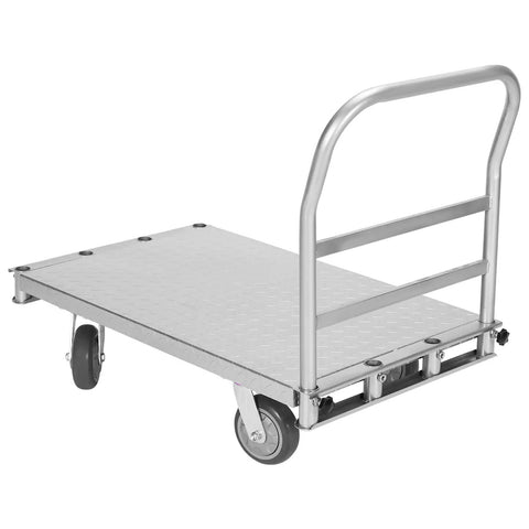 Industrial Steel Platform Truck With Four Smooth Rolling Swivel Casters And Triple Handles For Carrying 2500 Lb Goods and Mattresses across any room.