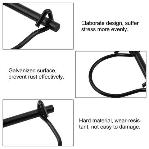 One Quarter Inch Diameter Heavy Duty Safety Coupler Pin For Quick Release Hitches And PTO Pins Carbon Steel Round Loop Wire Lock details