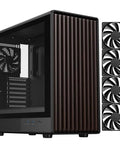 ATX Mid Tower Gaming Case With Walnut Wood Front Panel And Tempered Glass Side Panel, Black Finish, USB 3.0 And Type C Ports